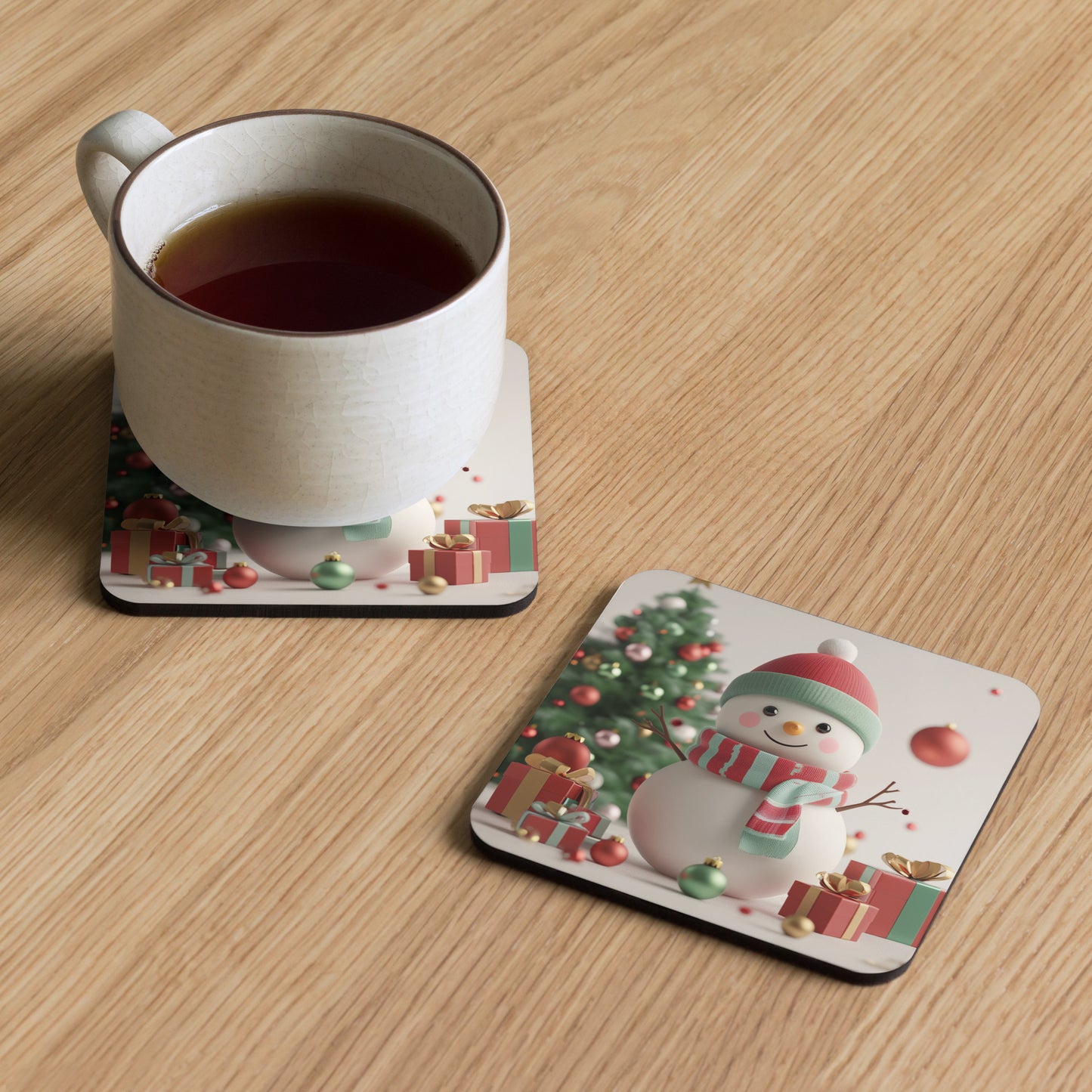 Cork-back coaster Snowman with orange nose