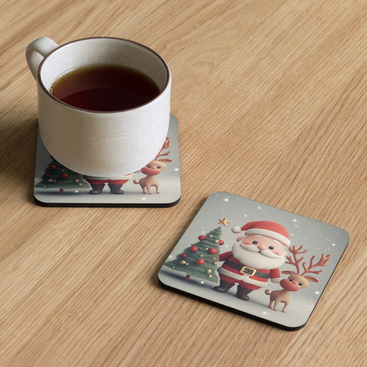 Cork-back coaster Santa with Reindeer