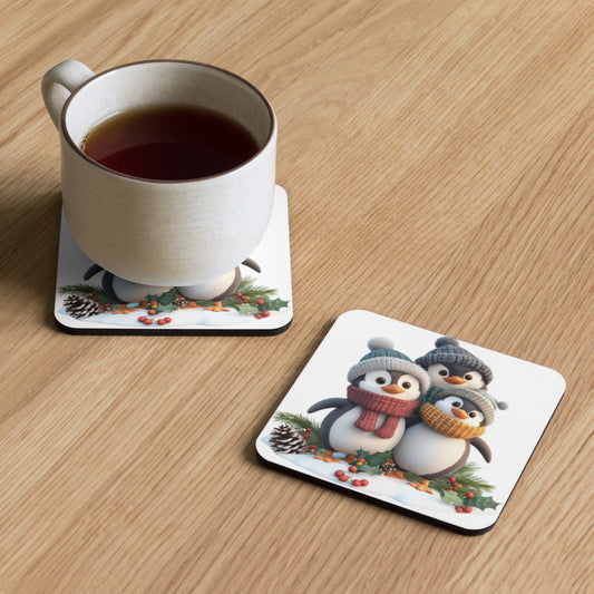 Cork-back coaster Penguin Squad