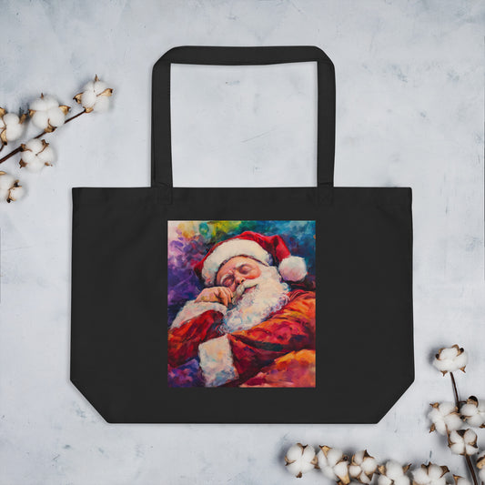 Large organic tote bag Sleeping Santa