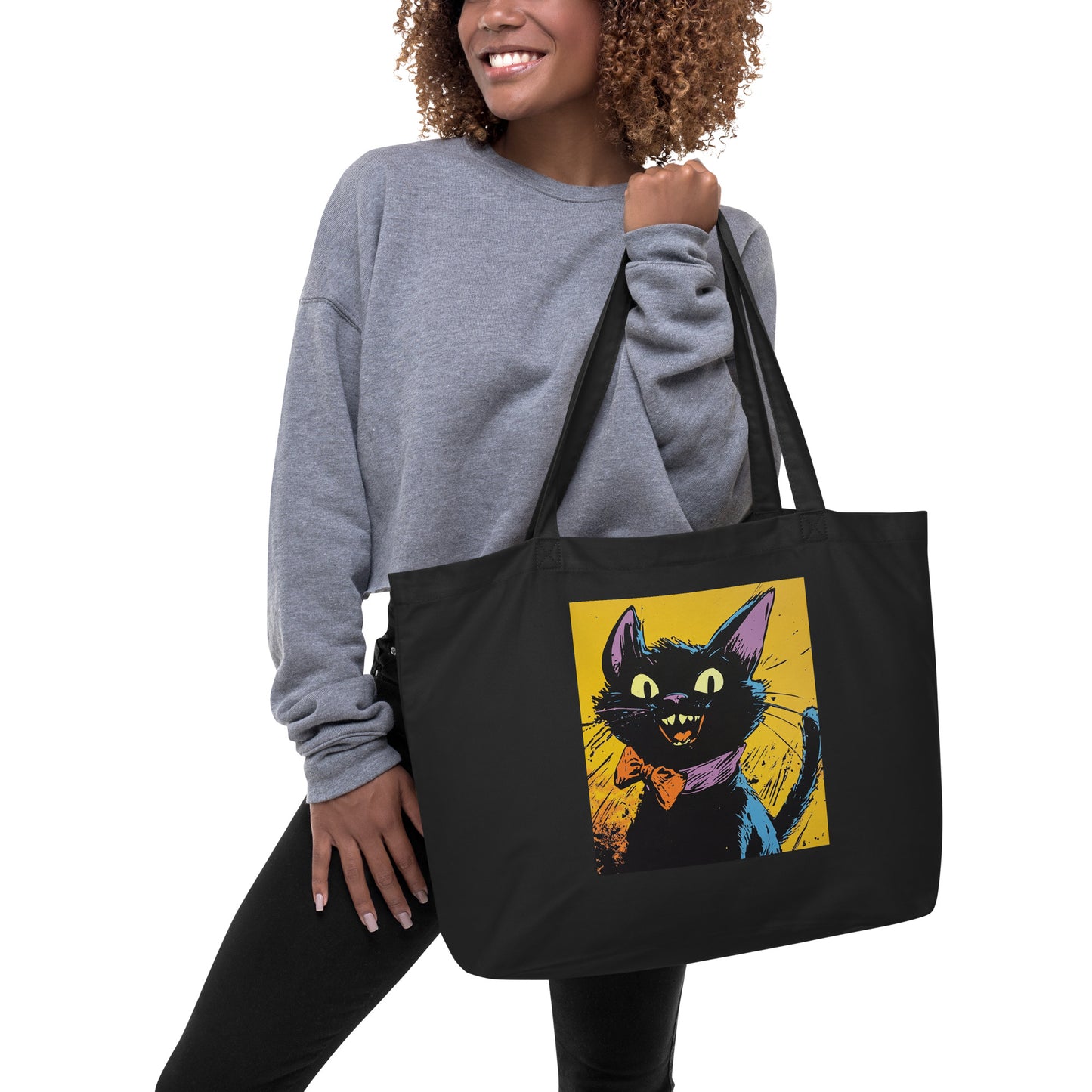 Large organic tote bag Angry Cat