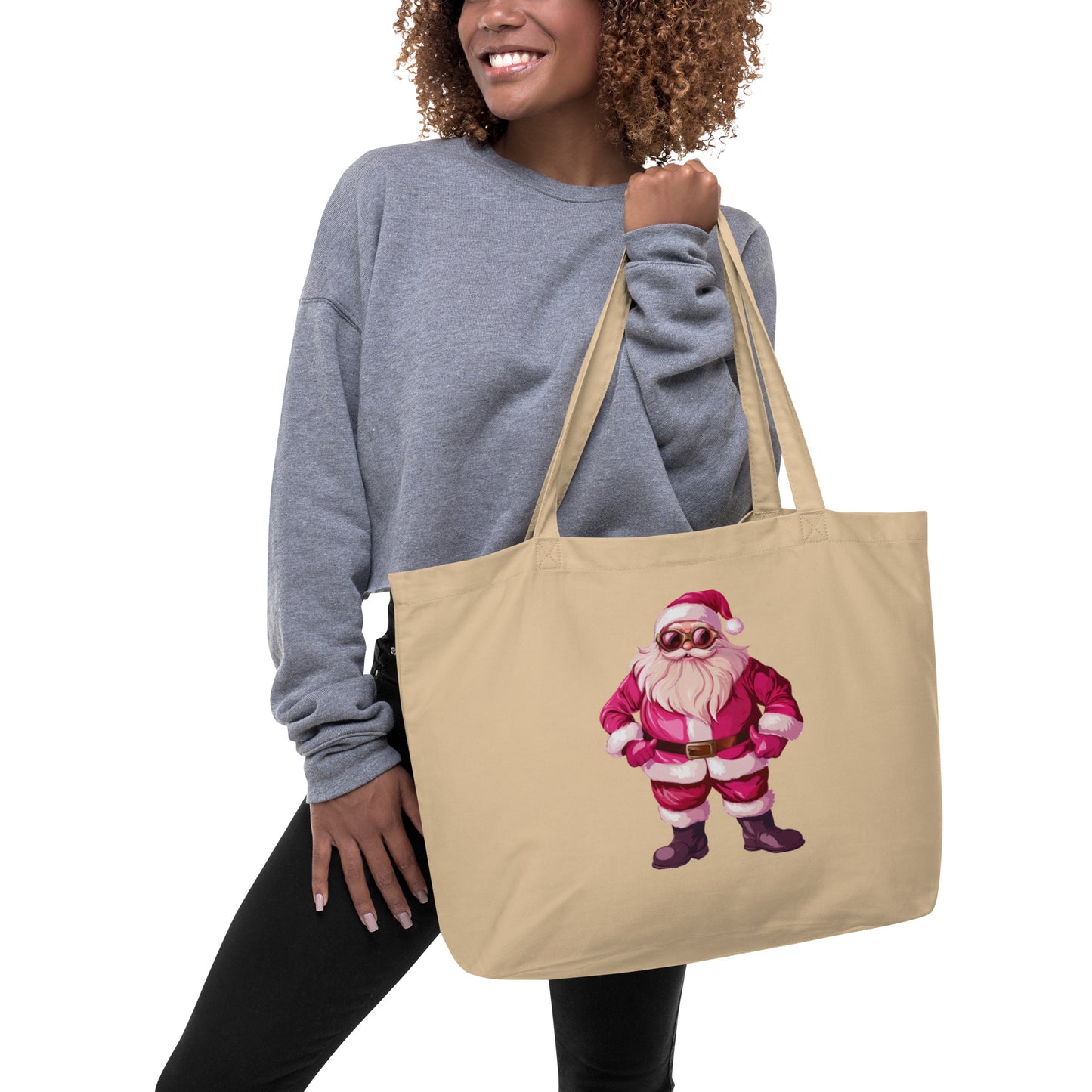 Large organic tote bag Pink Santa