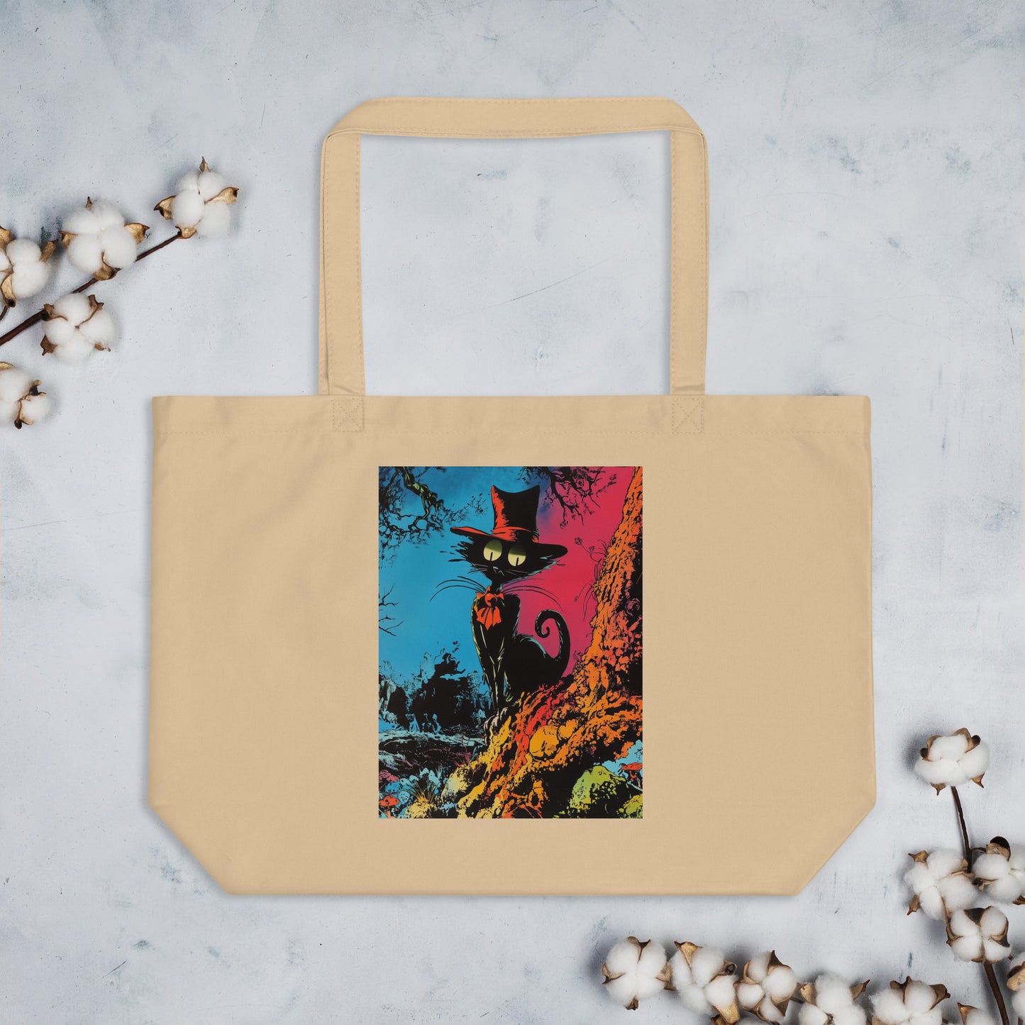 Large organic tote bag Cool Cat